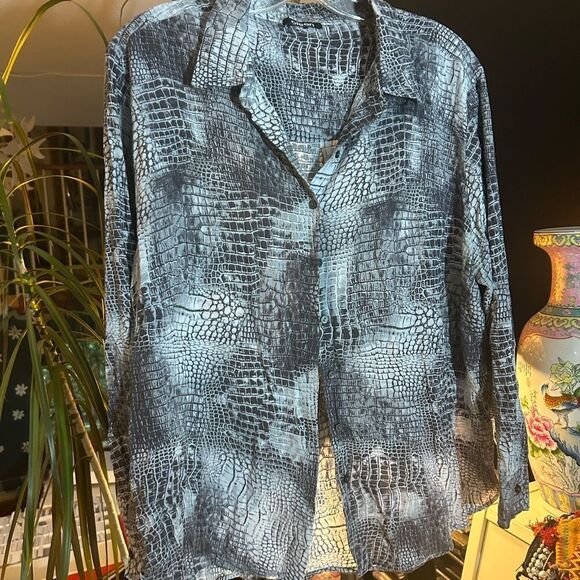 Olsen Button Down Snake Print Blouse Large - Picture 4 of 15